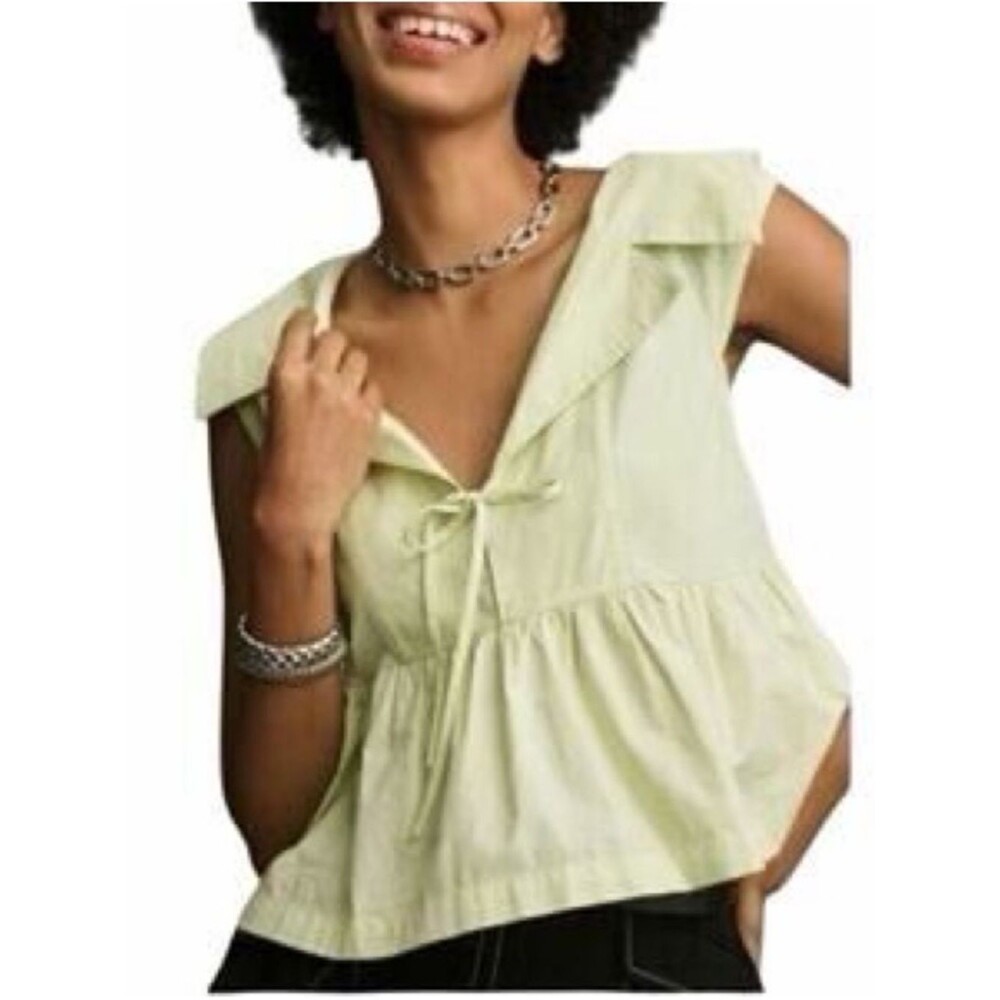 Maeve Babydoll Blouse In Lime Green Size M